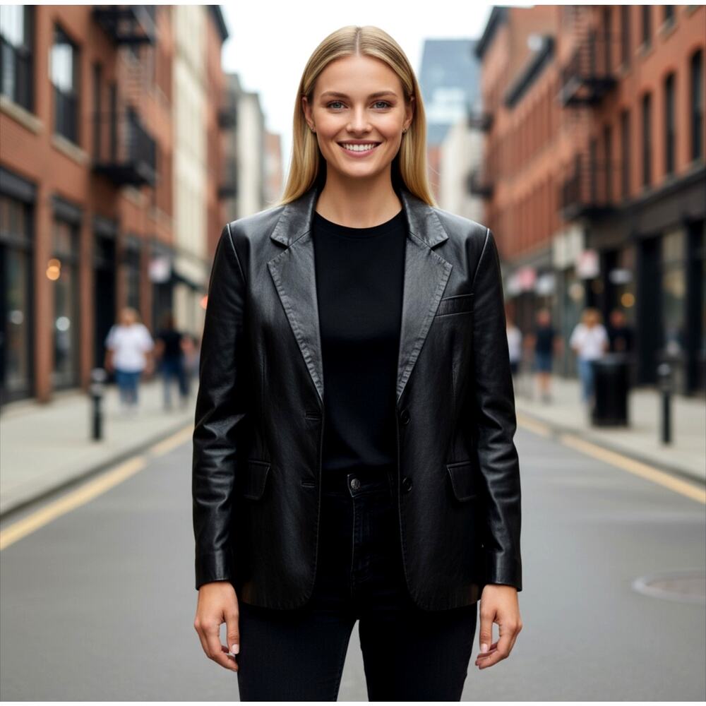Elizabeth and James 100% Leather Jacket Blazer Size 8 Buttons Front Closure